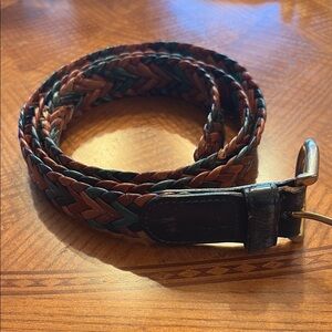 Elegant Braided Leather Belt - Brown and Green